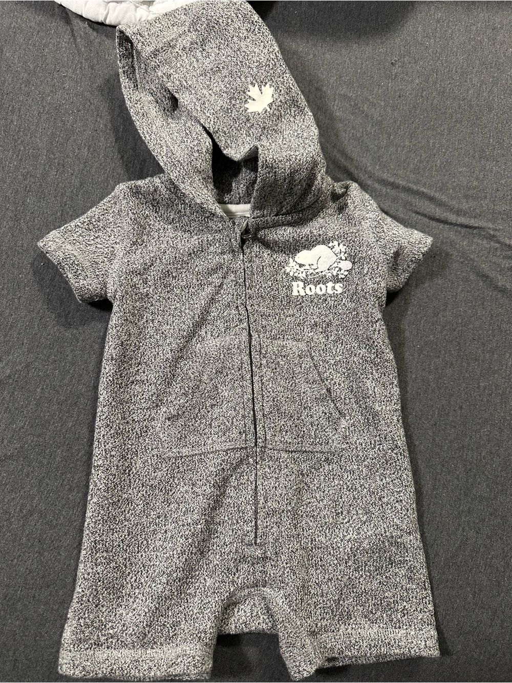 Roots Baby Heather Gray Hooded Zip Romper